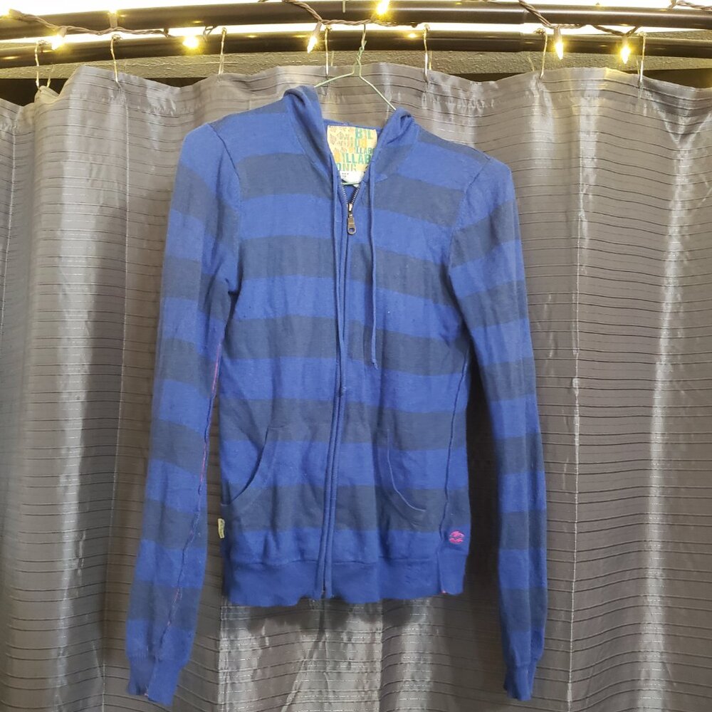 Billabong Blue Hooded Striped Sweater-Small